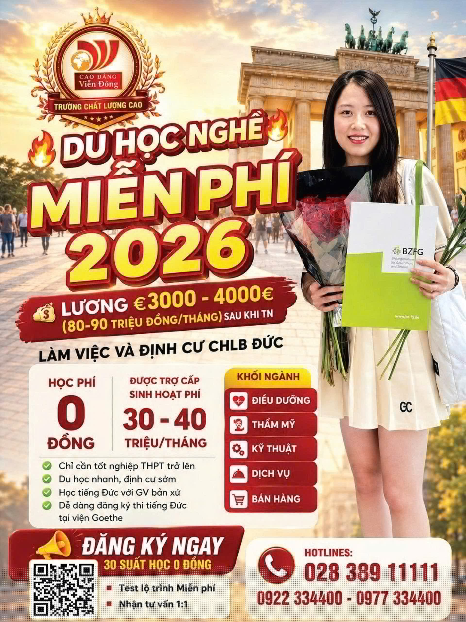 Tuyển 40 suất học bổng Du học nghề Đức miễn phí bay sang Đức 2027